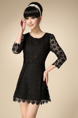 【2014新款連衣裙春裝 時(shí)尚正品勾花鏤空太陽花連衣裙收腰 批發(fā)代理】價(jià)格,廠家,圖片,連衣裙,深圳市龍崗區(qū)天晴服飾商行-