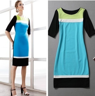 批發采購連衣裙-一件代發服裝歐美大牌明星同款廠家直銷批發拼色修身短袖裙L0847.